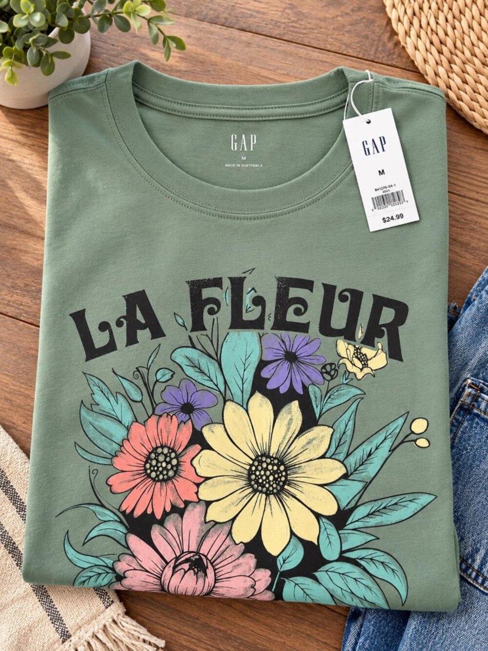 Gap La Fleur Jardin Floral Graphic Tee M Sage Green New With Tags
